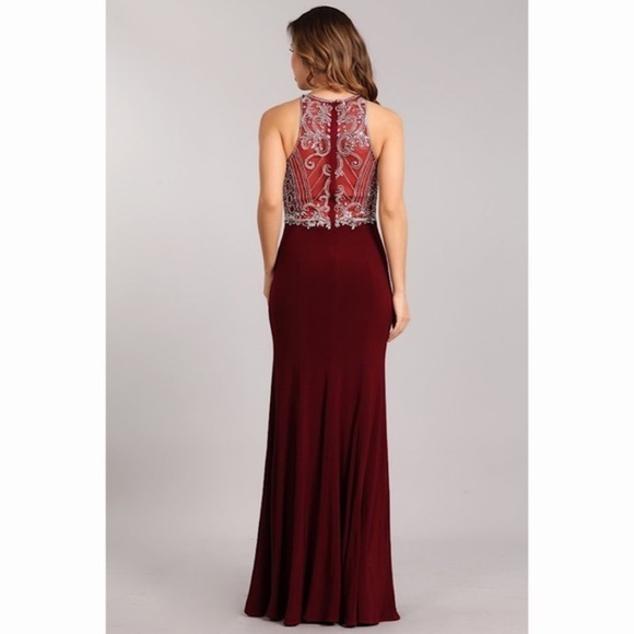 BURGUNDY Jeweled Dress 1901 - Picture 2 of 6